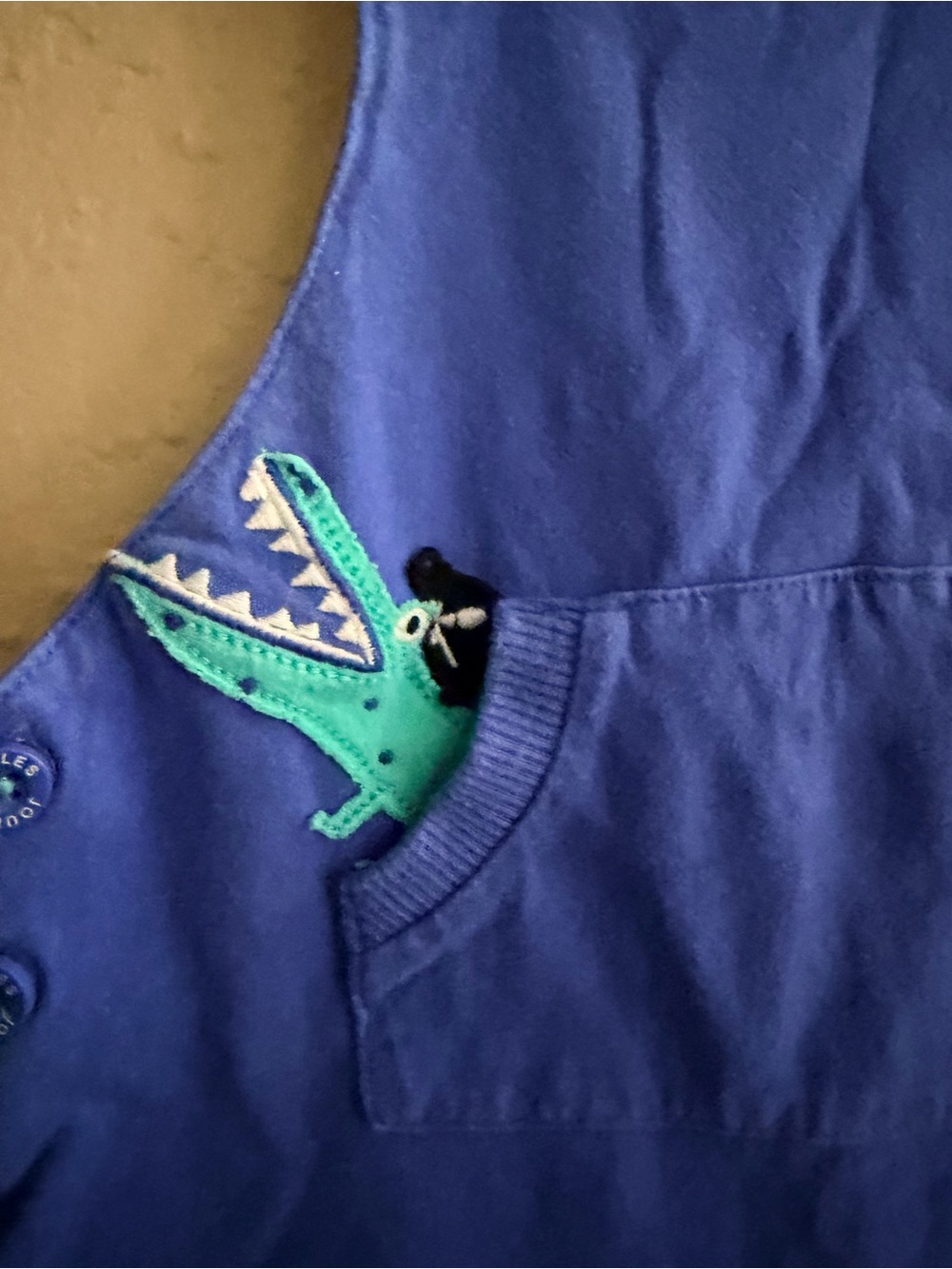 Joules Royal Blue Crocodile Appliqué Short Overalls - Picture 2 of 5